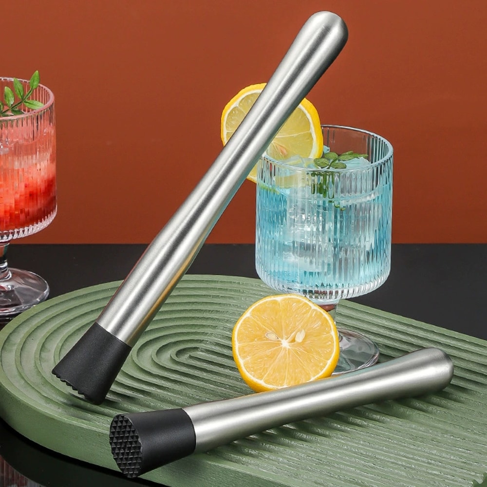 Multifunctional Popsicle Cocktail Swizzle Stick, New Stainless Steel Crushed Ice Hammer, Fruit Muddle Pestle for Bar Use