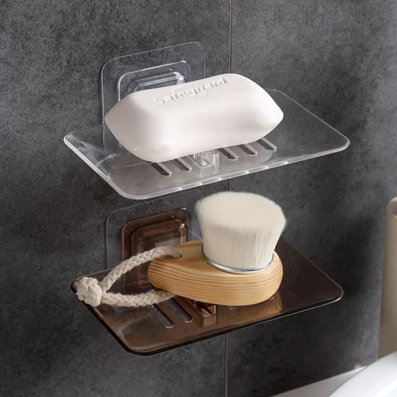 Self Adhesive Double Layer Soap Rack No Drilling Wall Mounted Soap Sponge Holder Bathroom Dishes Ac 1