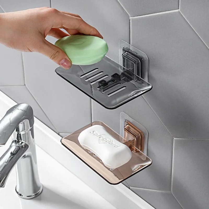 Self Adhesive Double Layer Soap Rack No Drilling Wall Mounted Soap Sponge Holder Bathroom Dishes Ac 2
