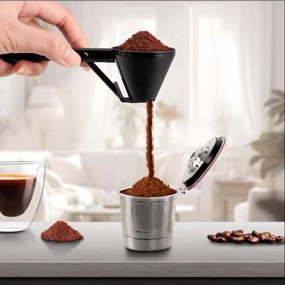 Sliding Design Coffee Scoop Funnel for Filling K-Cup Coffee Pot, Reusable Coffee Spoon Kitchen Accessories