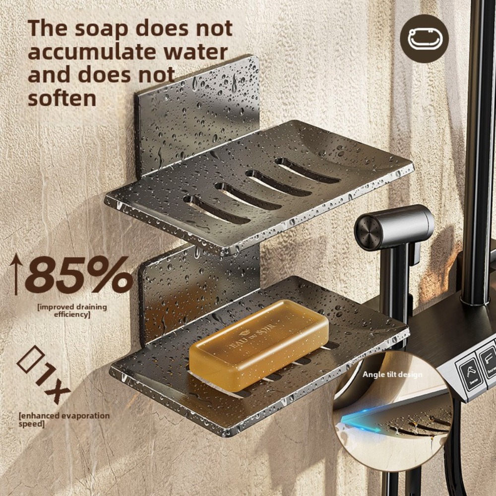 Bathroom Soap Tray Wall Mounted Soap Sponge Holder No Drill Holes Soap Organizer For Kitchen 2