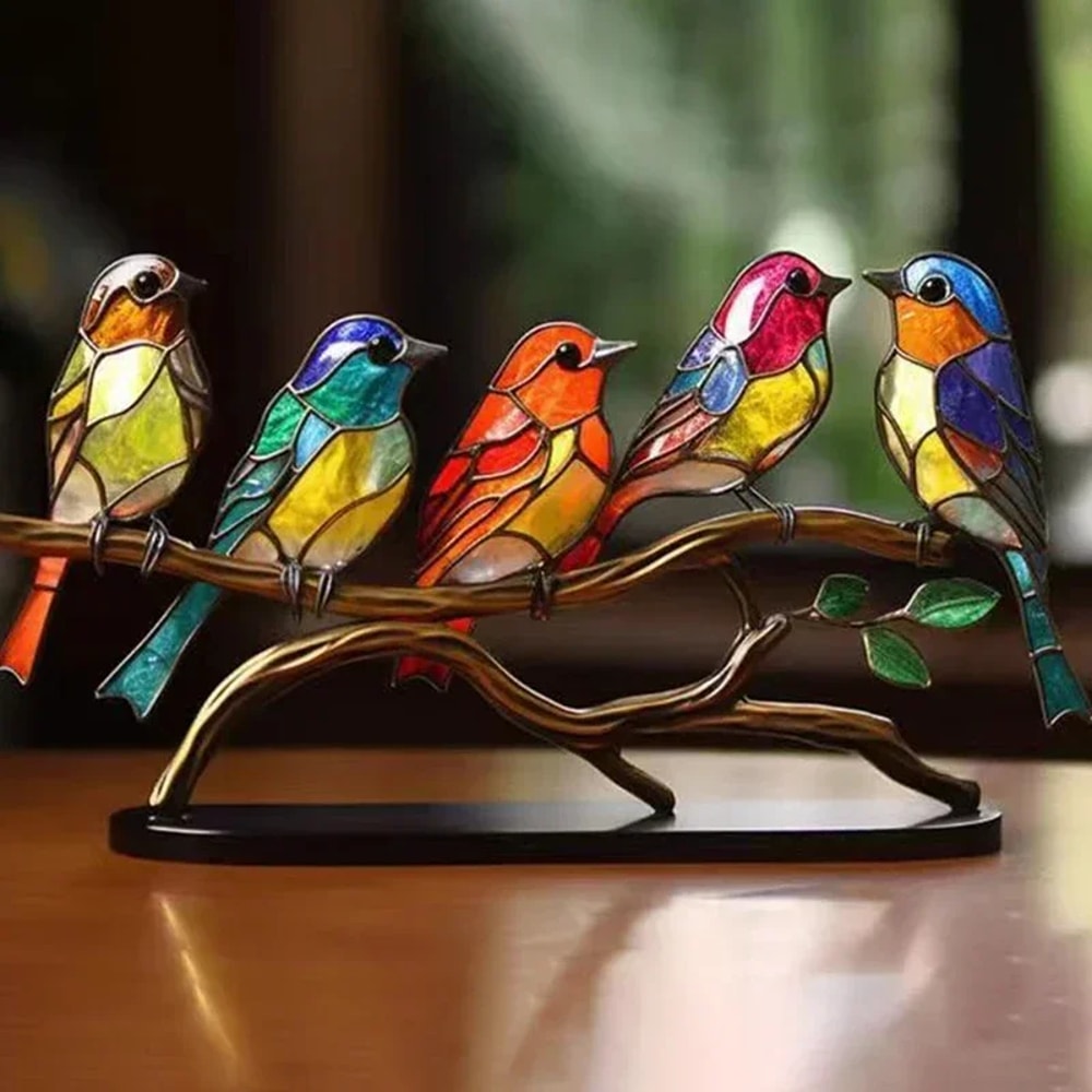 Multicolor Craft Statue Ornaments Desktop Stained Acrylic Birds Branch Decoration 1