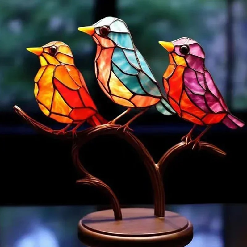 Multicolor Craft Statue Ornaments Desktop Stained Acrylic Birds Branch Decoration 2