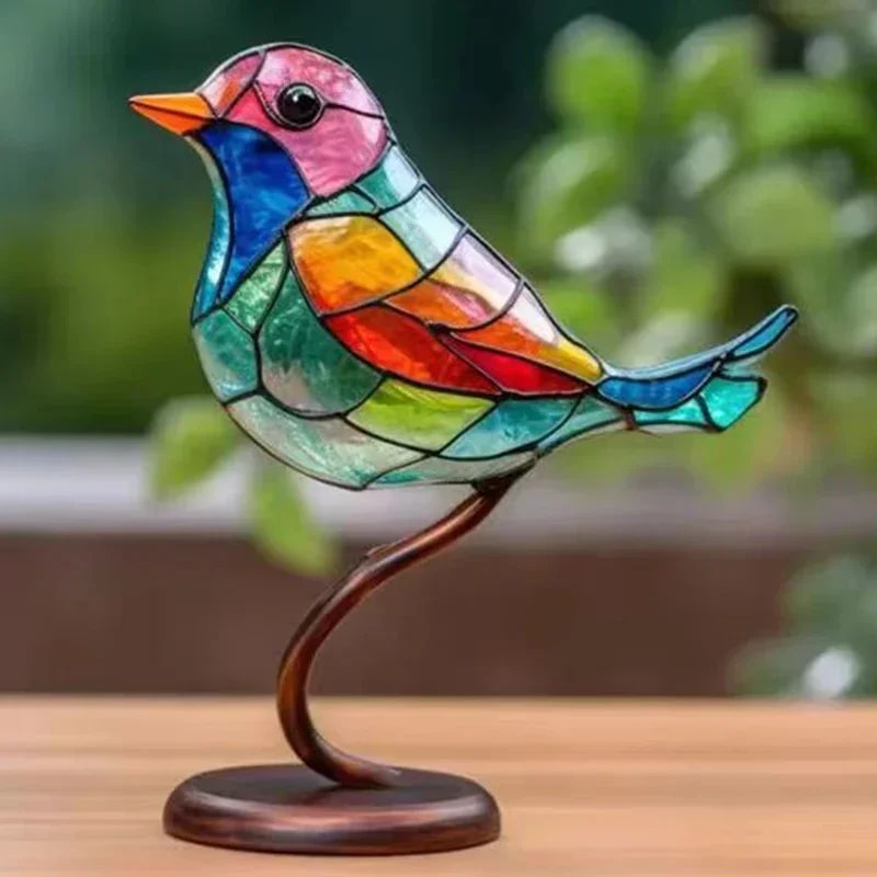 Multicolor Craft Statue Ornaments Desktop Stained Acrylic Birds Branch Decoration 3