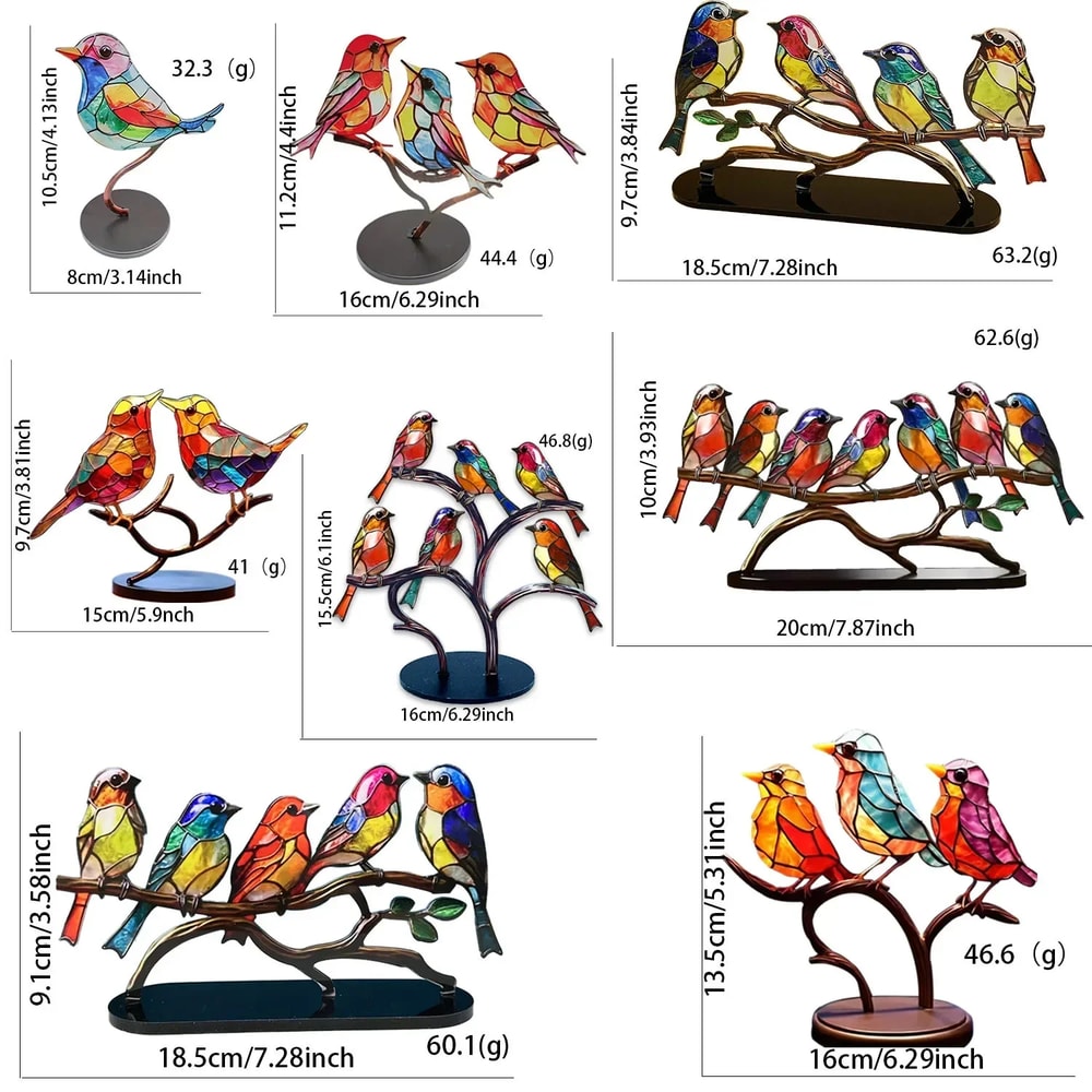 Multicolor Craft Statue Ornaments Desktop Stained Acrylic Birds Branch Decoration 5