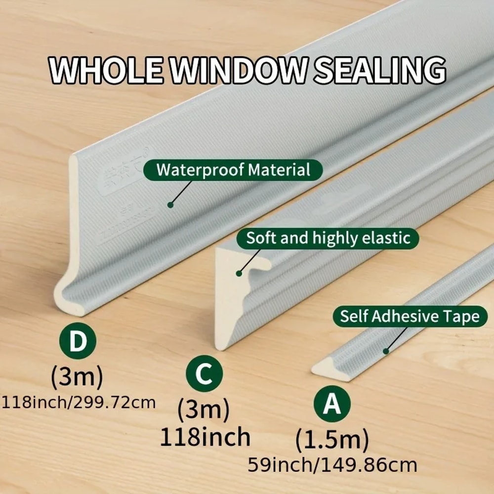 Windproof Draft Stopper, Window Seal Strip Set, Sound Insulation for Sliding Windows/Doors, Easy Install