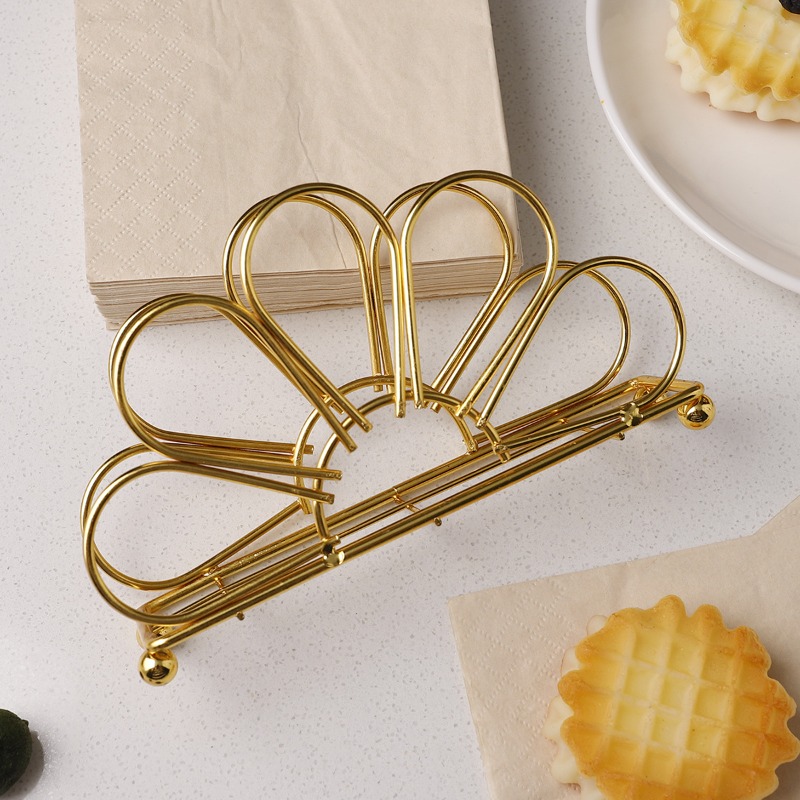 Gold Flower Petal Metal Napkin Holder, Tabletop Tissue Rack for Dining Table Decor