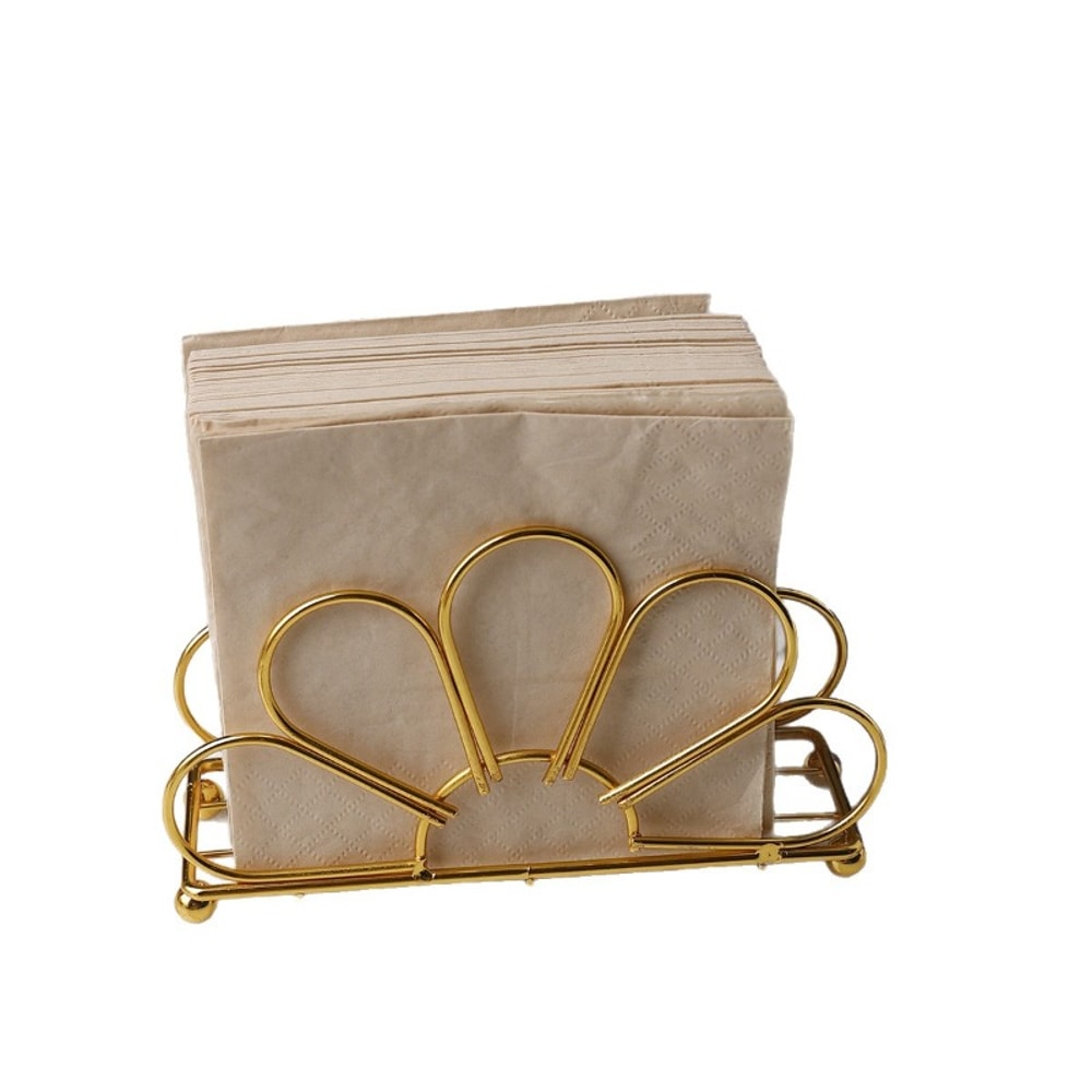 Gold Flower Petal Metal Napkin Holder, Tabletop Tissue Rack for Dining Table Decor