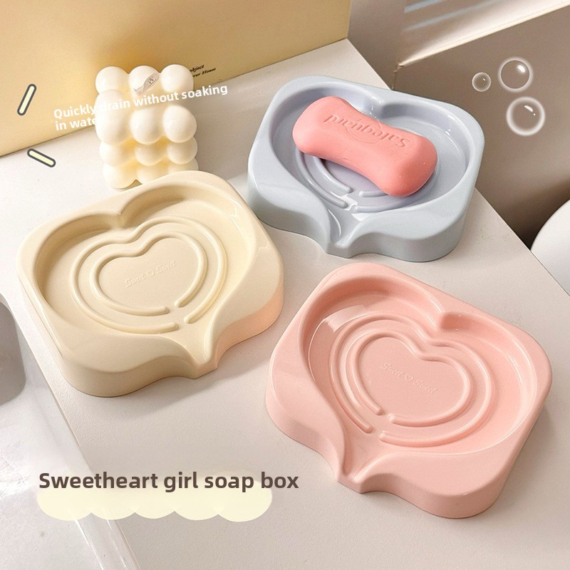 Fast Draining Heart-Shaped Soap Dish, Cute Soap Holder for Bathroom and Kitchen Accessories