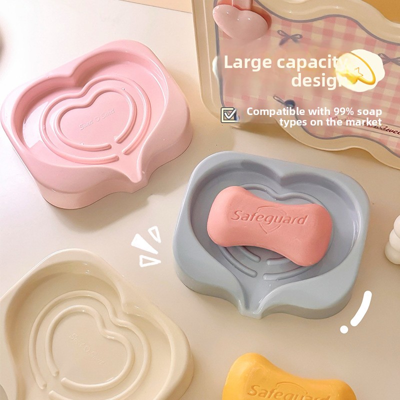 Fast Draining Heart-Shaped Soap Dish, Cute Soap Holder for Bathroom and Kitchen Accessories