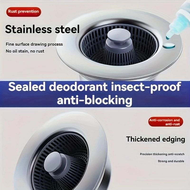 Sink Strainer, Pop Up ABS Anti Clog Leak Proof Drain Plug, Kitchen Bathroom Filter Basket