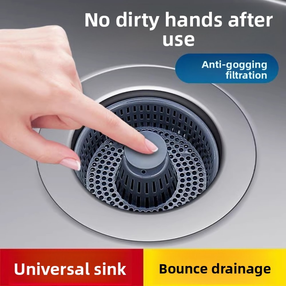 Sink Strainer, Pop Up ABS Anti Clog Leak Proof Drain Plug, Kitchen Bathroom Filter Basket