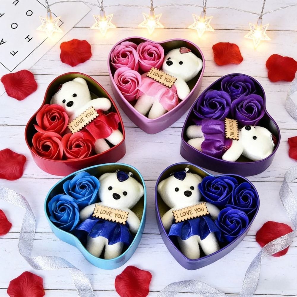 Soap Rose Bouquet, Romantic Valentines Gift for Her, Wedding Anniversary Heart Shaped Box Home Decor Ornament