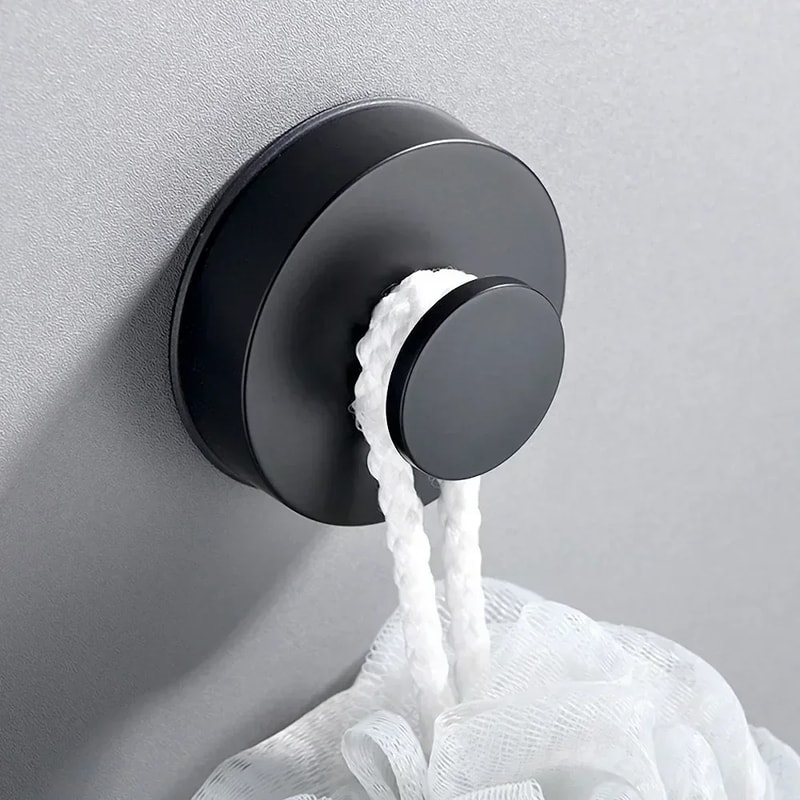 Waterproof Black No Drill Suction Cup Hooks, Strong Hold for Bathroom, Kitchen, Towels, Bags