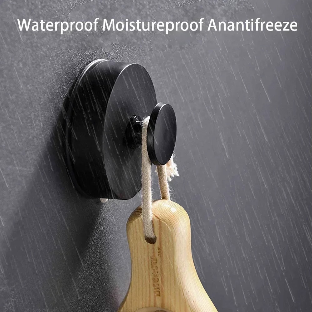 Waterproof Black No Drill Suction Cup Hooks, Strong Hold for Bathroom, Kitchen, Towels, Bags
