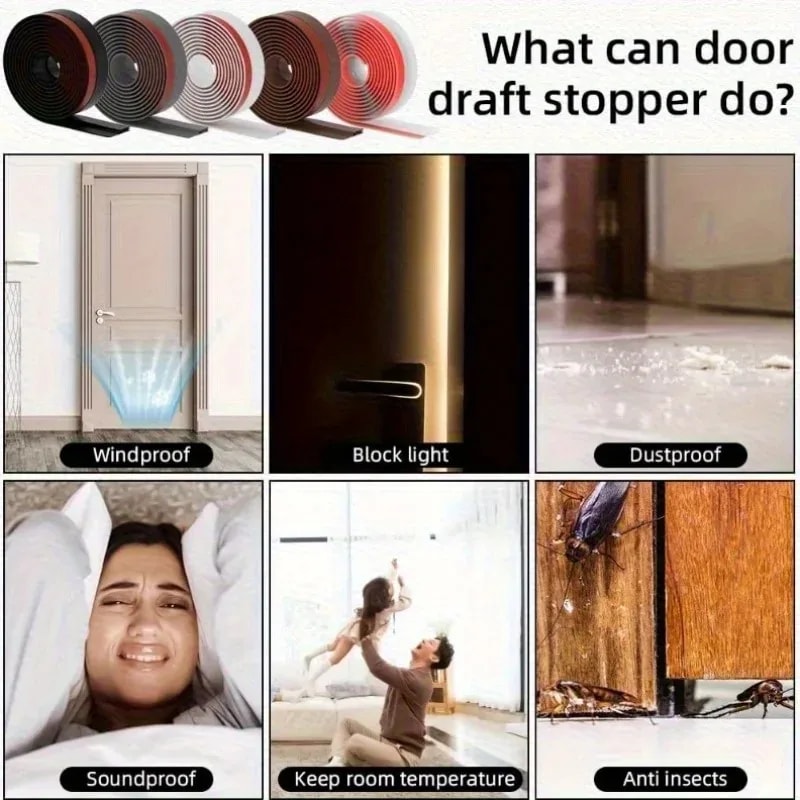 Soundproof Windproof Door Draft Stopper, Adjustable Weather Seal, Dustproof Bottom Stripping for Interior Doors