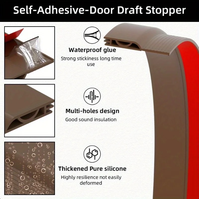 Soundproof Windproof Door Draft Stopper, Adjustable Weather Seal, Dustproof Bottom Stripping for Interior Doors