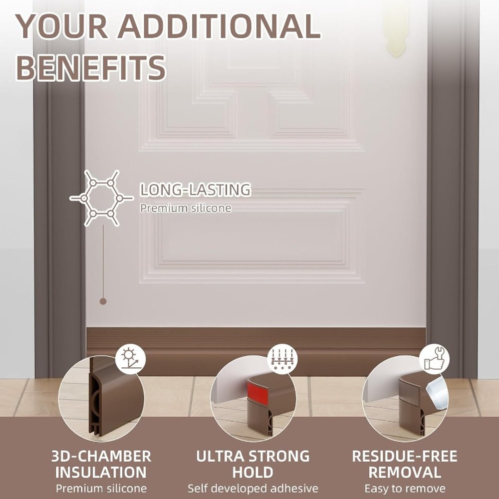 Soundproof Windproof Door Draft Stopper, Adjustable Weather Seal, Dustproof Bottom Stripping for Interior Doors