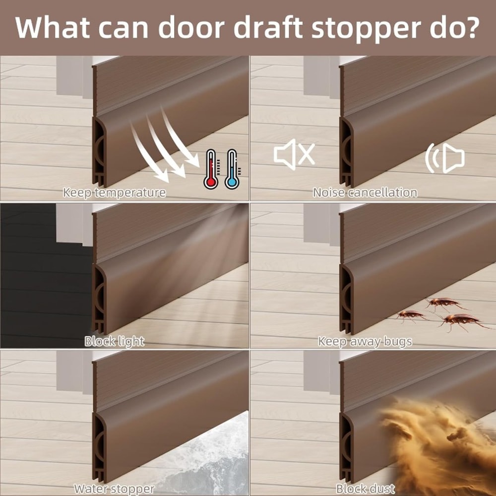 Soundproof Windproof Door Draft Stopper, Adjustable Weather Seal, Dustproof Bottom Stripping for Interior Doors