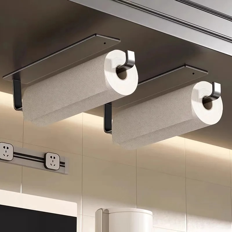 Space Saving Paper Towel Holder, Stainless Self Adhesive, Cabinet Wall Mount Dispenser for Kitchen