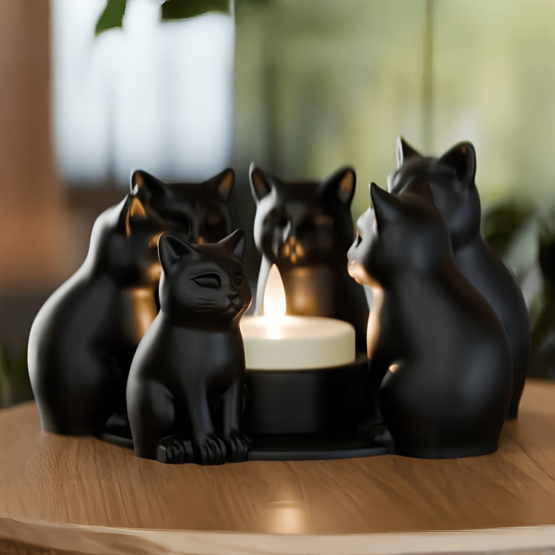 Creative Black Kitten Ornament, Bedroom Decoration Black Cat Candle Holder