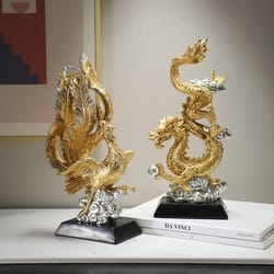 dragon phoenix resin sculpture, home room accessories, bookshelf furnishing ornaments, office desk statue