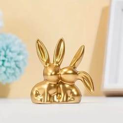 collectible figurine, golden cute double rabbit ornament for creative home desktop decor