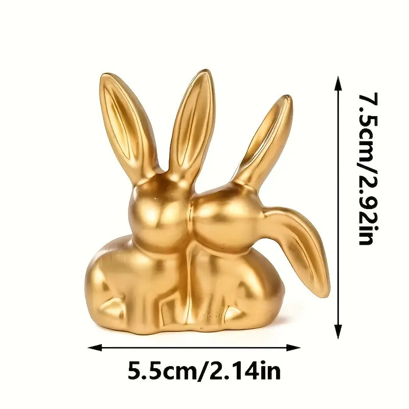 Collectible Figurine, Golden Cute Double Rabbit Ornament for Creative Home Desktop Decor