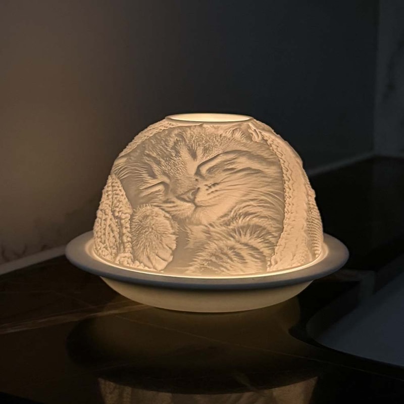 Ceramic Candle Holder Christmas Animal Dog Cat Tea Light Holder for New Year, Xmas Table Top Decoration, Kids Home Gift