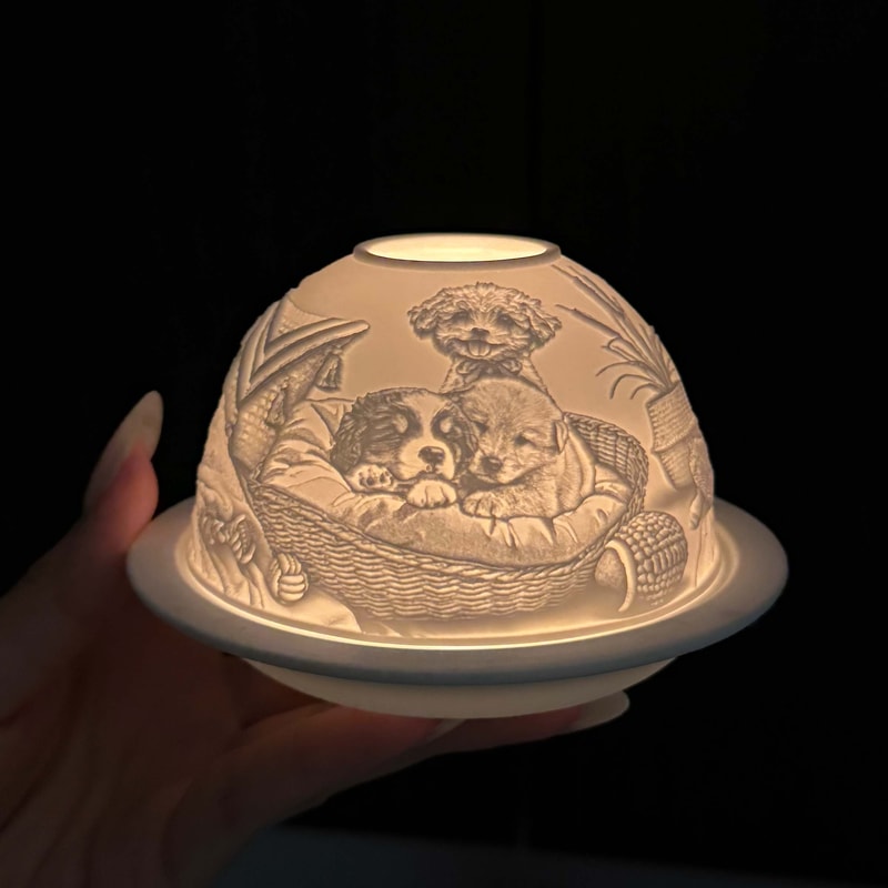 Ceramic Candle Holder Christmas Animal Dog Cat Tea Light Holder for New Year, Xmas Table Top Decoration, Kids Home Gift