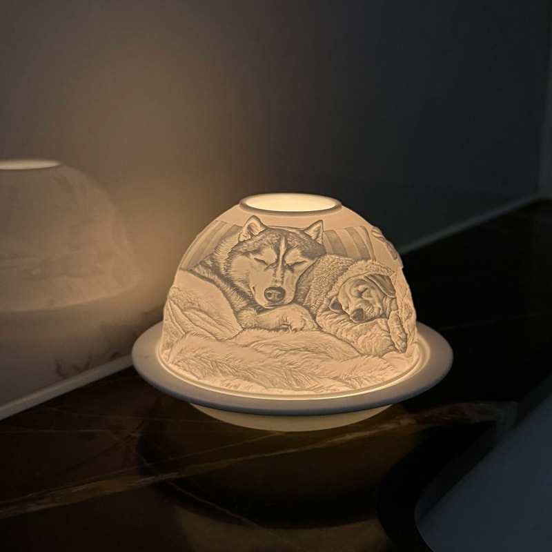 Ceramic Candle Holder Christmas Animal Dog Cat Tea Light Holder for New Year, Xmas Table Top Decoration, Kids Home Gift