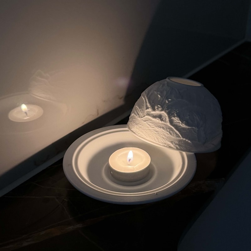 Ceramic Candle Holder Christmas Animal Dog Cat Tea Light Holder for New Year, Xmas Table Top Decoration, Kids Home Gift