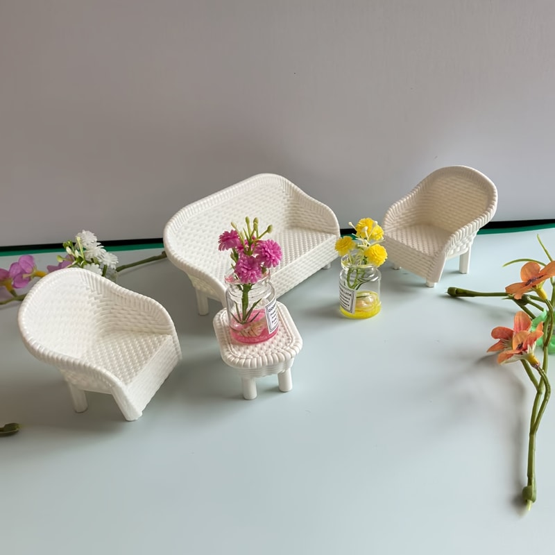 Dollhouse Coffee Table and Chair Decoration Sets, Ideal for Kitchens, Bedrooms