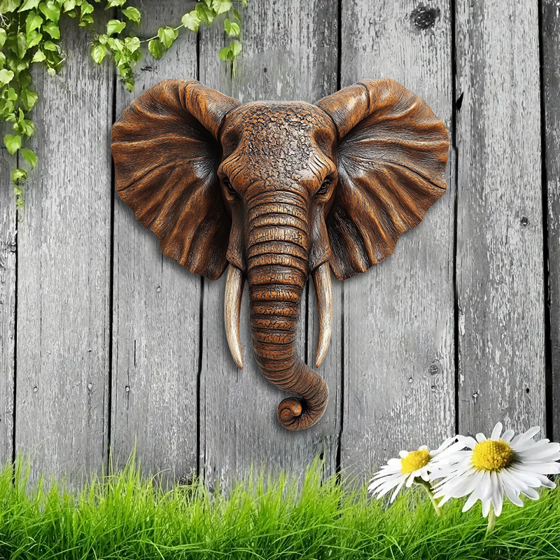Large-Scale Wooden Elephant Head Art, Retro Festival Wall Hanging, Flat Home Decoration