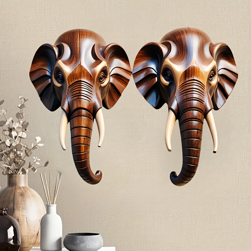 Large-Scale Wooden Elephant Head Art, Retro Festival Wall Hanging, Flat Home Decoration
