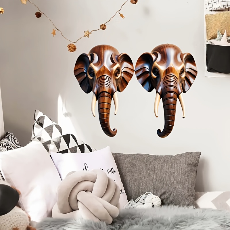 Large-Scale Wooden Elephant Head Art, Retro Festival Wall Hanging, Flat Home Decoration