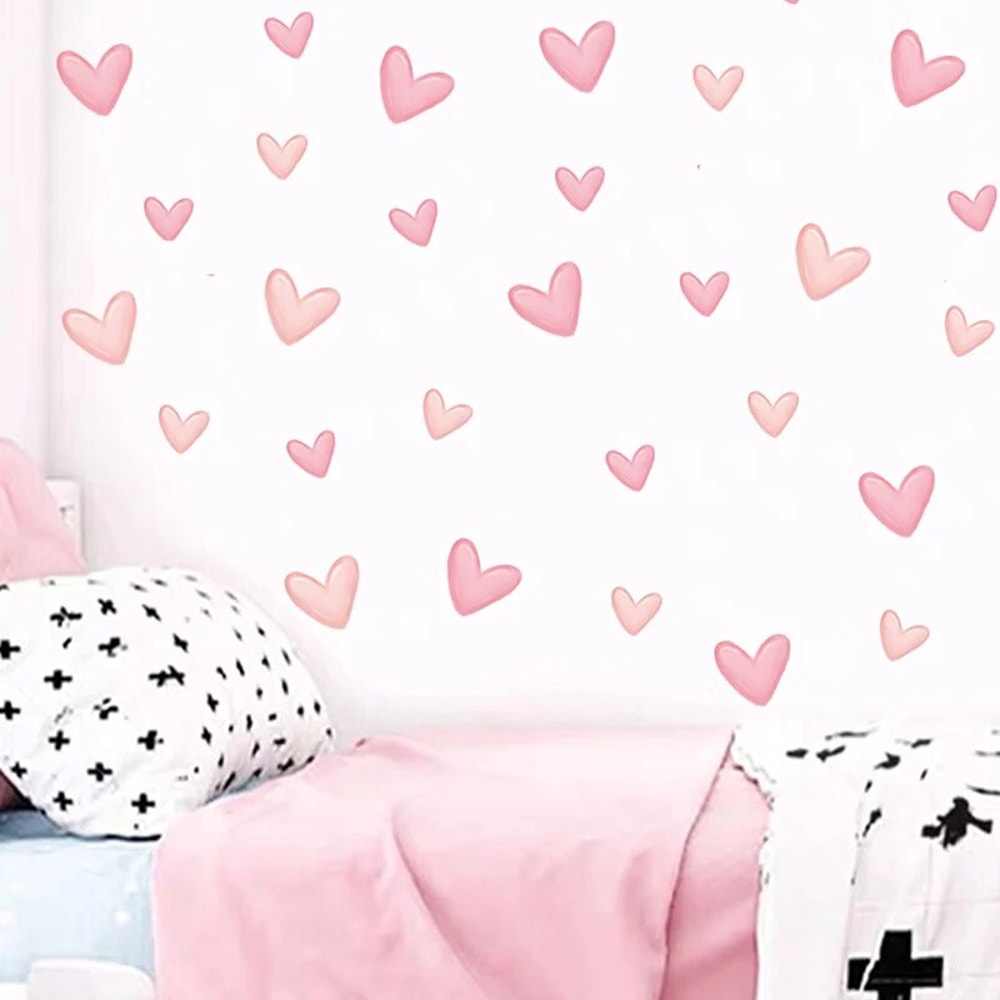 Waterproof Pink Heart Shape Wall Stickers for Kids, Removable PVC, Home Decoration for Kindergarten Rooms