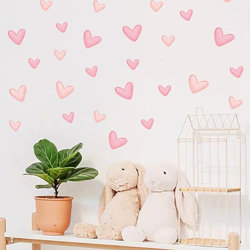Waterproof Pink Heart Shape Wall Stickers for Kids, Removable PVC, Home Decoration for Kindergarten Rooms