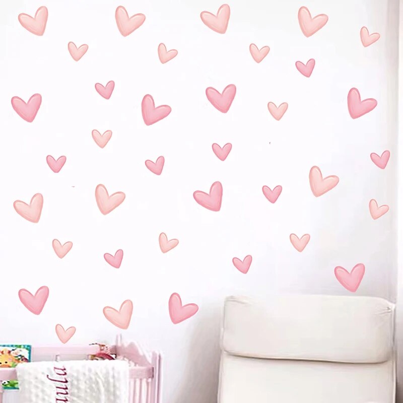 Waterproof Pink Heart Shape Wall Stickers for Kids, Removable PVC, Home Decoration for Kindergarten Rooms