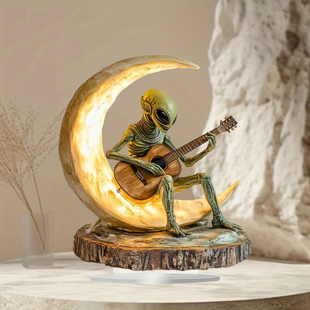 Alien Moon Guitarist Bohemian Ornament Acrylic Sculpture Home Decor