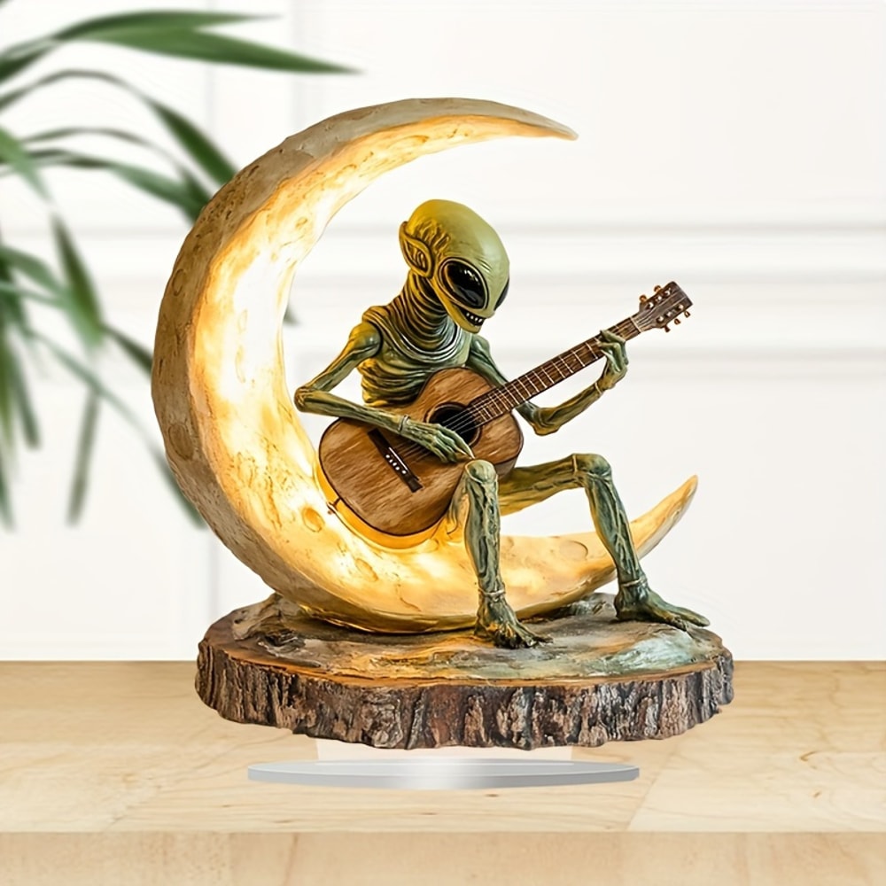 Alien Moon Guitarist Bohemian Ornament Acrylic Sculpture Home Decor