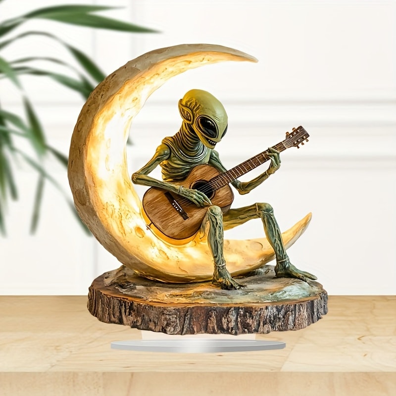 Alien Moon Guitarist Bohemian Ornament Acrylic Sculpture Home Decor