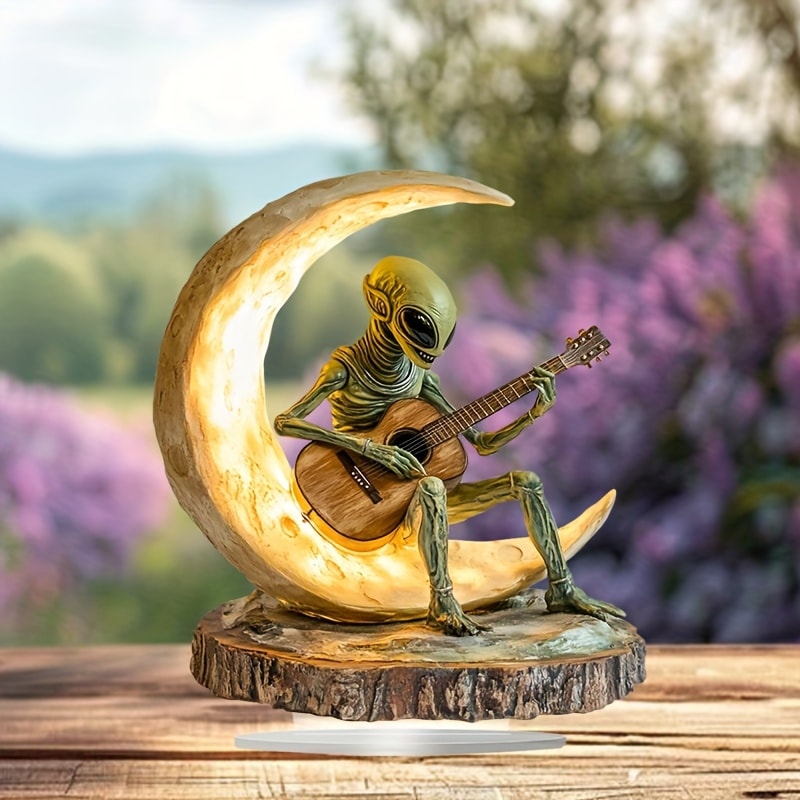 Alien Moon Guitarist Bohemian Ornament Acrylic Sculpture Home Decor