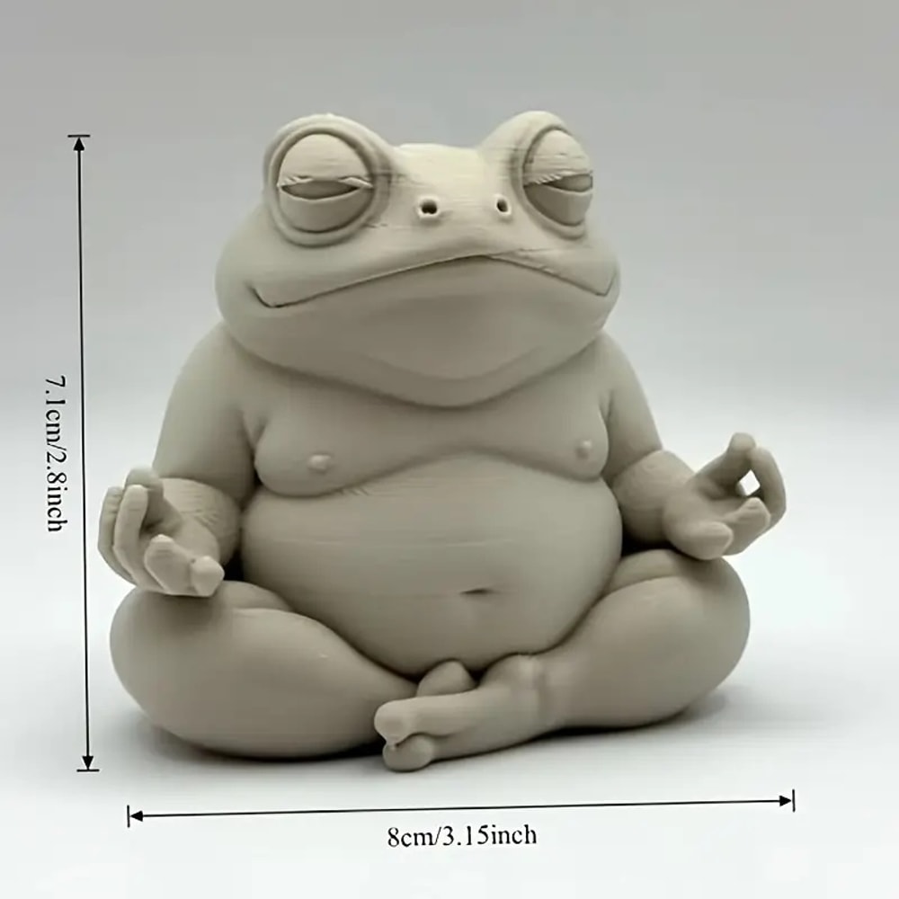 Meditation Frog Figurine, Chubby Zen Frog Print, Perfect Gift for Home & Office Decoration