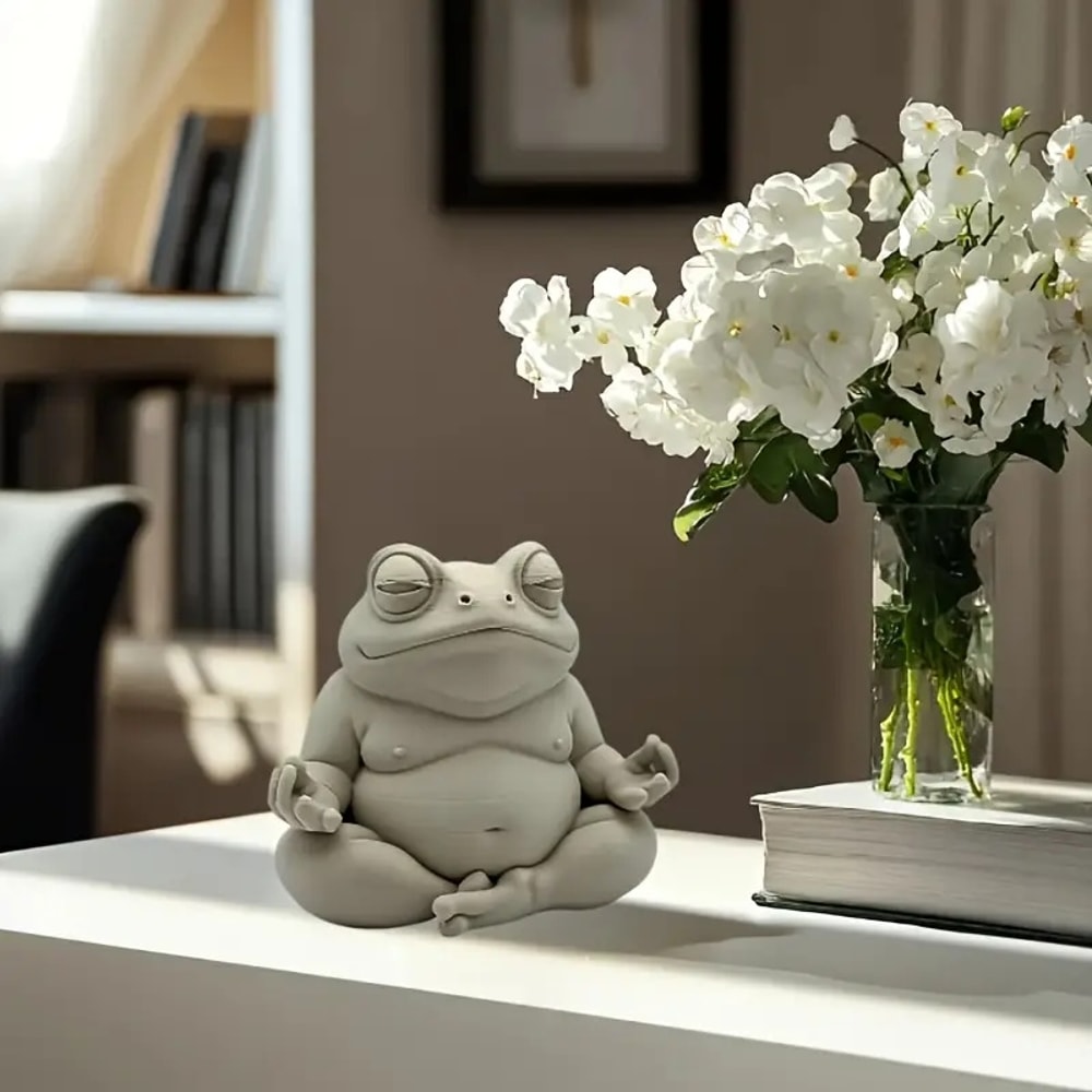 Meditation Frog Figurine, Chubby Zen Frog Print, Perfect Gift for Home & Office Decoration