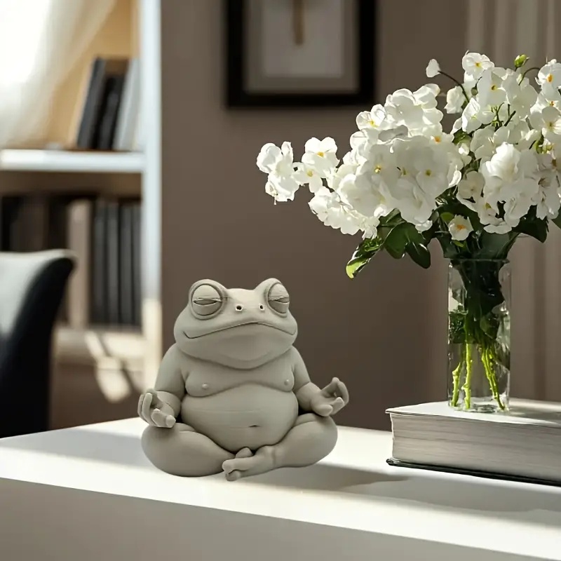 Meditation Frog Figurine, Chubby Zen Frog Print, Perfect Gift for Home & Office Decoration