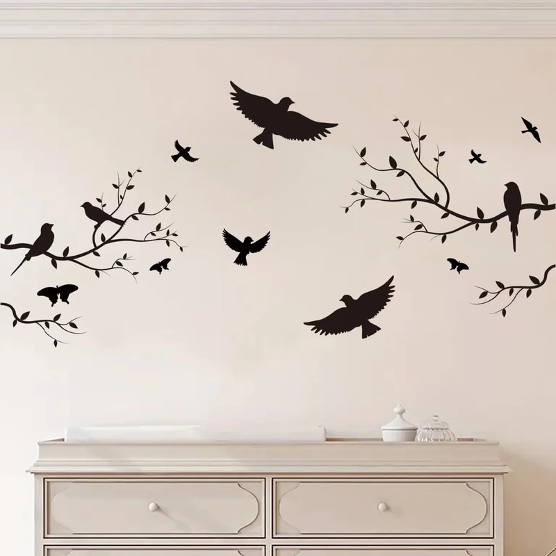 Kids Room Decoration Branch Bird Silhouette Wall Stickers, Living Room Wall Decals, DIY Home Bedroom Decor