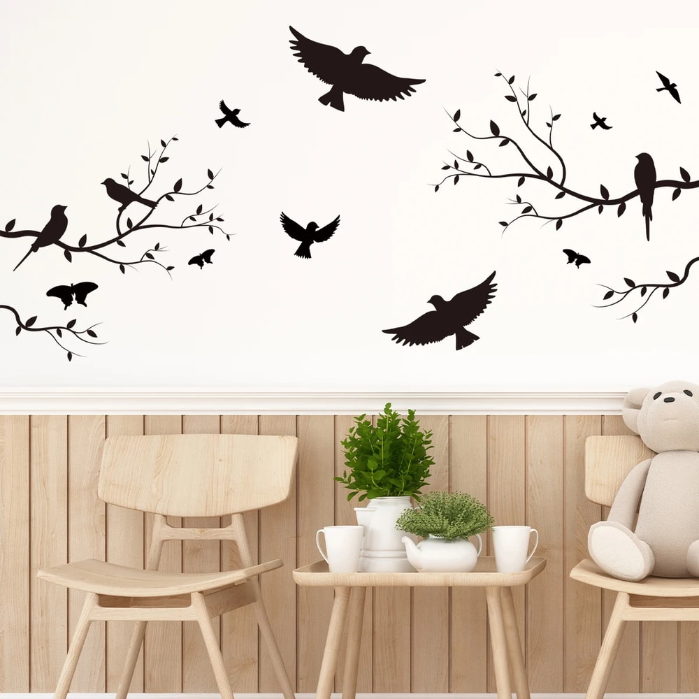 Kids Room Decoration Branch Bird Silhouette Wall Stickers, Living Room Wall Decals, DIY Home Bedroom Decor