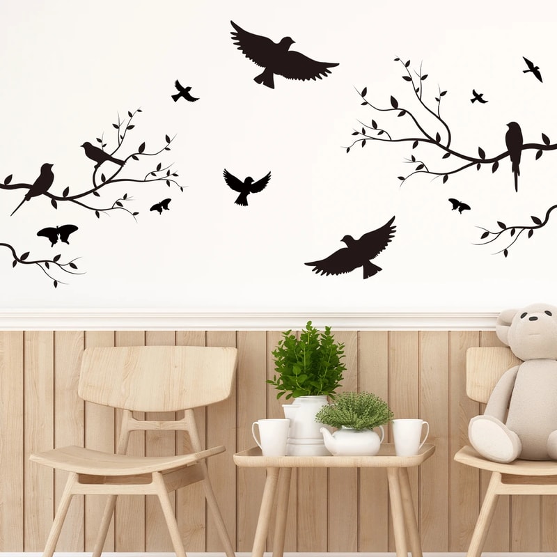 Kids Room Decoration Branch Bird Silhouette Wall Stickers, Living Room Wall Decals, DIY Home Bedroom Decor