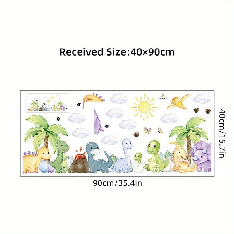 Dinosaur Cartoon Wall Stickers for Children Room, Boys Nursery Background Decoration Wall Decals